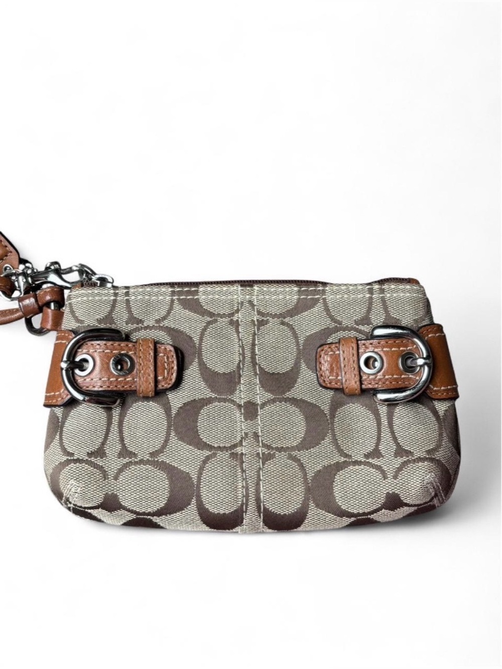 Coach Signature Canvas Wristlet in Brown/Tan